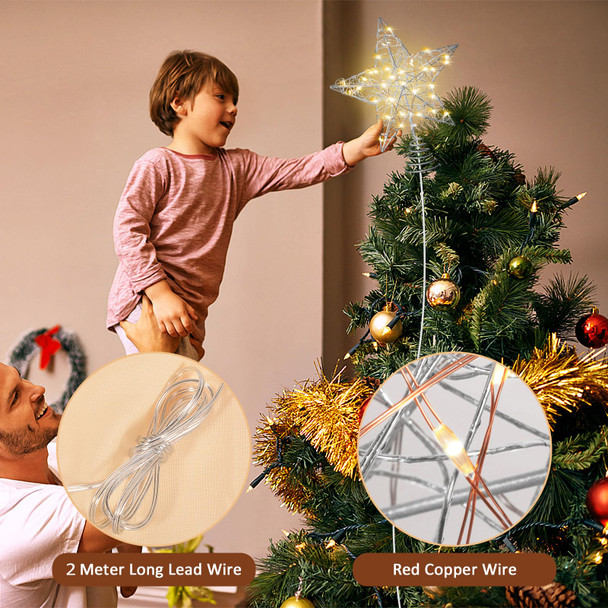 Verdenu 10'' Christmas Tree Topper Lighted in 8 Modes, Christmas Star Tree Topper with 40 LED Lights, Metal Star Tree Topper with Remote Control for Christmas Decorations, Home Decorations (Silver)