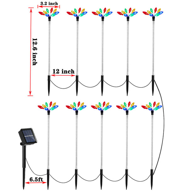 est Solar Christmas Lights Outdoor Pathway Lights, 10 Pack Strawberry Firework Stake Lights for Christmas Decorations, Outside Christmas Lights for Walkway Driveway Lawn Lane Decor, Multicolored