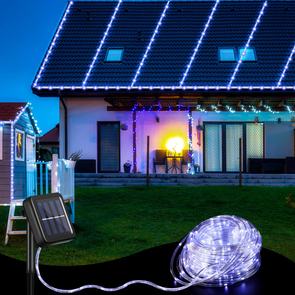 VIHOSE 2 Pcs Each 100ft 300 LED Solar Rope Lights Outdoor Waterproof Camping, 8 Modes String Light Clear PVC Tube Lighting for Party Garden Yard Wedding Christmas Halloween Tree Decor (White)