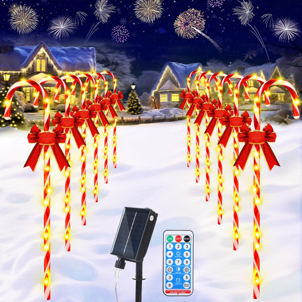 VIHOSE 12 Pcs 30" Solar Christmas Candy Cane Lights Pathway Walkway Markers Light with Red Bow Waterproof Garden String Light Decoration with 120 LED Light Xmas Patio Yard Lawn Driveway