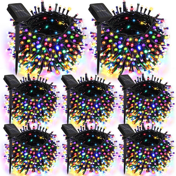 VIHOSE 8 Sets Christmas Solar String Light Outdoor Waterproof 39 ft 100 Led Solar Powered Led Christmas Lights, 8 Modes Solar Outdoor String Lights Fairy for Trees Garden Patio(Multicolor)