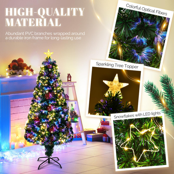 VINGLI 4ft Pre-lit Fiber Optic Christmas Artificial Tree w/Multicolor LED Lights, Stars & Star Topper, Xmas Full Tree for Indoor Holiday Home Decoration