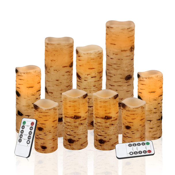 Vinkor Flameless Candles Battery Operated Candles Birch Effect 4" 5" 6" 7" 8" 9" Set of 9 Real Wax Pillar LED Candles with 10-Key Remote Control 2/4/6/8 Hours Timer