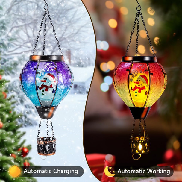 Hot Air Balloon Decorations, Christmas Snowman Outdoor Hanging Lights with Candle Holder, Solar Lanterns Outdoor Waterproof for Garden, Patio, Lawn Decor