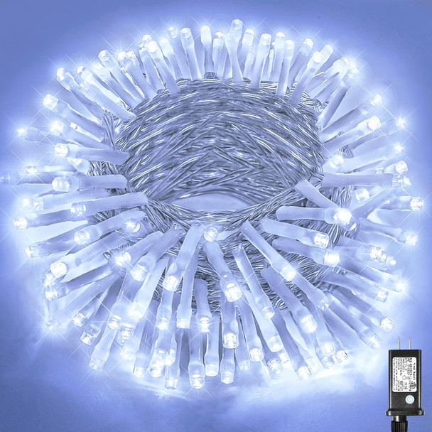 66ft 200 LED Christmas String Lights Indoor Outdoor - White Christmas Lights Outdoor Clear Wire Waterproof, 8 Modes Connectable Fairy String Lights Plug in for Bedroom Room Wedding Decorations