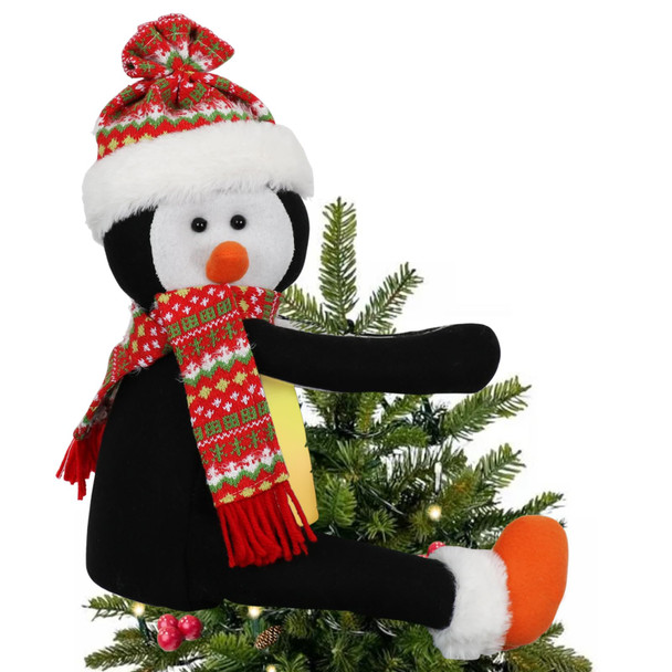 Snowman Tree Topper-Black Christmas Tree Toppers with Lights,Cute Christmas Tree Topper Lighted, Xmas Funny Snowman Tree Toppers Curtain Tie Wine Bottle Decorations for Holiday Home Indoor Party