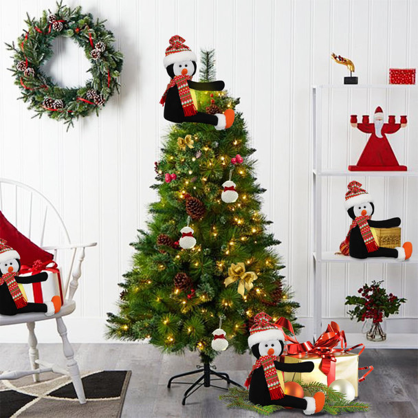 Snowman Tree Topper-Black Christmas Tree Toppers with Lights,Cute Christmas Tree Topper Lighted, Xmas Funny Snowman Tree Toppers Curtain Tie Wine Bottle Decorations for Holiday Home Indoor Party