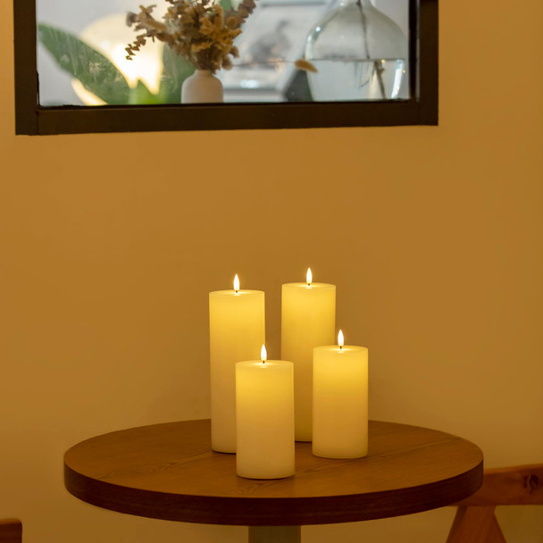 White Flameless Candles Set of 2 (3x9 inch) Flickering LED Wax Candles Battery Operated with Remote Control Timers for Fall Decor/Night Light/Fireplace/Party Dimmable Pillars Flat top