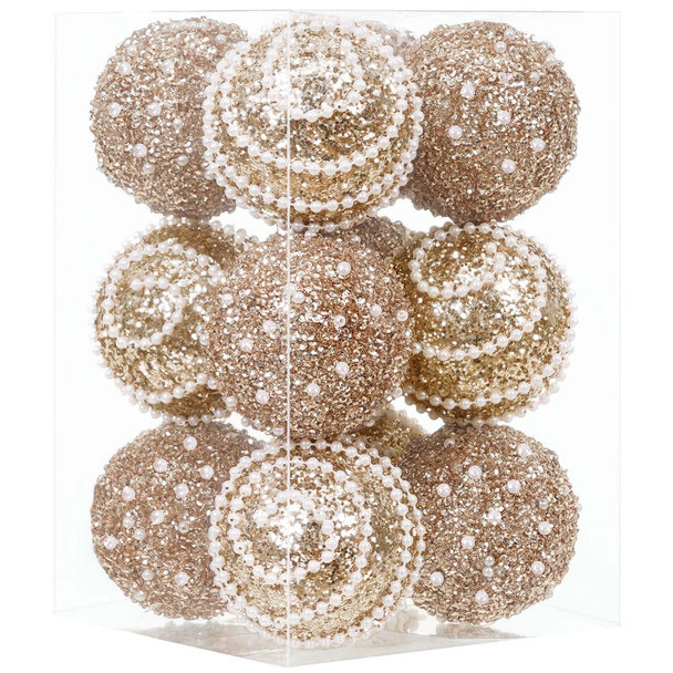 12Pcs Christmas Ball Ornaments, Champagne Christmas Ornaments, Christmas Tree Decorations, Shatterproof Christmas Ornaments Set, 70MM Glittering Pearl Decor for Christmas Tree Xmas Party Holiday