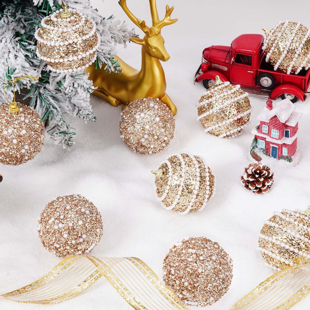 12Pcs Christmas Ball Ornaments, Champagne Christmas Ornaments, Christmas Tree Decorations, Shatterproof Christmas Ornaments Set, 70MM Glittering Pearl Decor for Christmas Tree Xmas Party Holiday