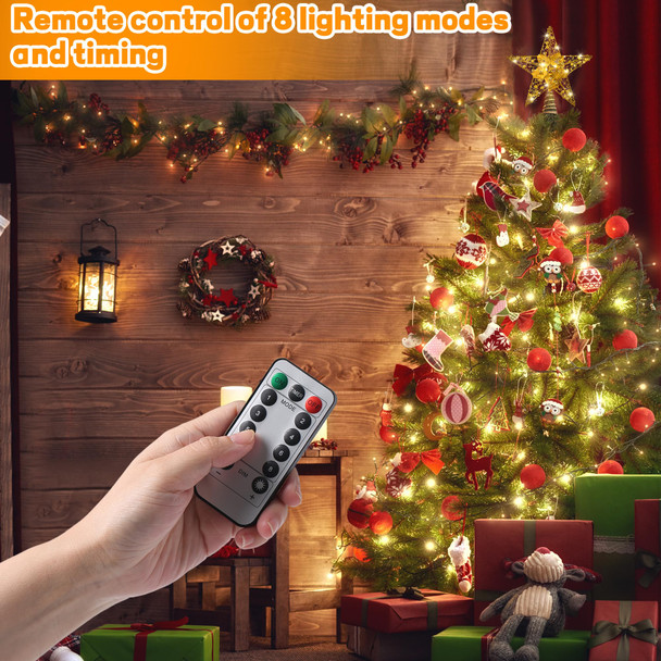 d Christmas Tree Topper Lighted,20 LED Lights Metal Tree Topper with Timer Battery Operated,Remote Control Christmas Tree Top Ornament for Christmas Décor