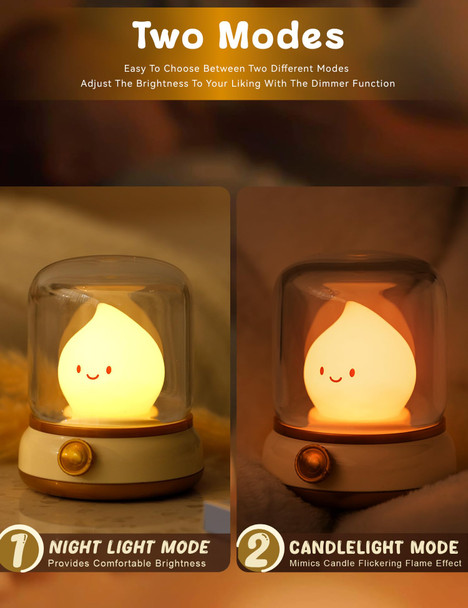 Flameless Candles Lamp, Led Candles,Cute Kerosene Lamp,Silicone Flame Amber Light,Adjustable Dimmable Rechargeable Night Light for Kids,Girls,Teenager Kids Bedroom Christmas