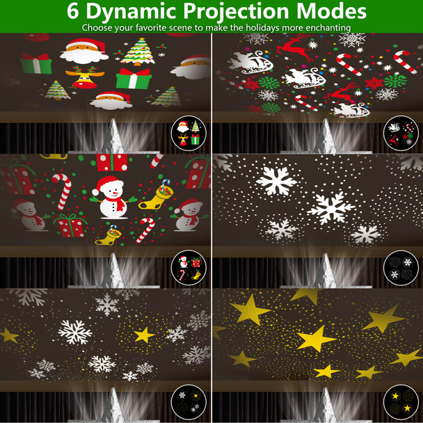 Christmas Tree Topper Lighted with 360° Rotating Projection - [6 Festive Patterns, Adjustable Projection Range] Christmas Star Tree Topper with Snowflakes Reindeer for Party Holiday Decor - Silver