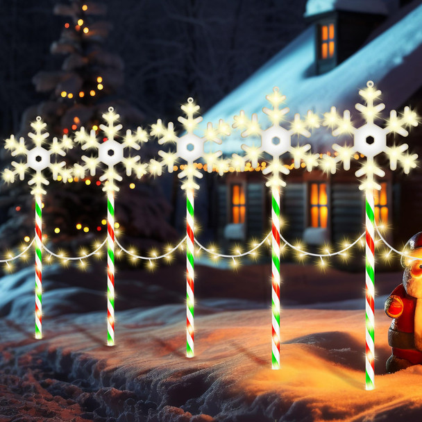Christmas Pathway Lights Snowflake Outdoor 10PK 28inch 250LED 8 Modes Yard Decoration Flashing Waterproof Outdoor Lighted Up Christmas Light Decor for Garden Yard (R&G)