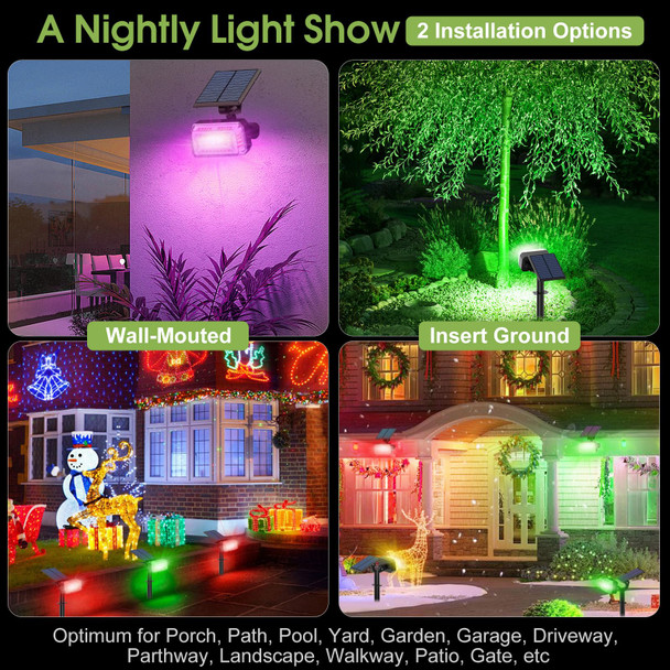49 LED Color Changing Solar Spot Lights Outdoor Waterproof, Solar Christmas Lights Outside, [7 Lighting Mode/8 Pack] Flood Powered Spotlights for Yard Garden Pathway Landscape Tree Decorations