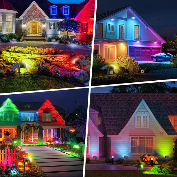 49 LED Color Changing Solar Spot Lights Outdoor Waterproof, Solar Christmas Lights Outside, [7 Lighting Mode/8 Pack] Flood Powered Spotlights for Yard Garden Pathway Landscape Tree Decorations