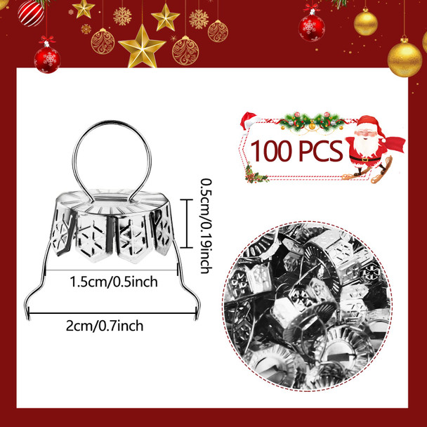 100 Sets Round Christmas Ornament Tops Caps, 0.4 in Silver Christmas Ornament Replacement Metal Tops, Ornament Topper Caps for Christmas Balls Xmas Tree Clear Ornaments Glass DIY Decor