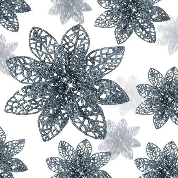 WILLBOND 36 Pieces Christmas Poinsettia Flowers Artificial Ornaments Glitter Christmas Decorations Tree Wedding Year(Dusty Blue)