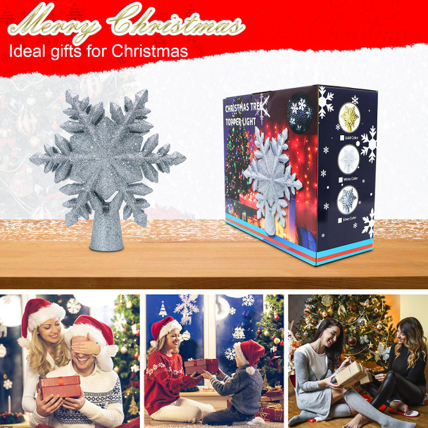 Christmas Tree Topper Projector Light with 6 Patterns, Snowflake Christmas Tree Topper with Built-in LED Projector Lights, Dynamic Projection for Christmas Tree Decorations, Holiday Decoration