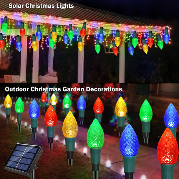 est Version 2 in 1 Outdoor Christmas Decorations and Solar Christmas Lights, 20-Pack Waterproof Solar C9 Strawberry Christmas Garden Stake Lights for Christmas Tree Garden Patio Yard Pathway