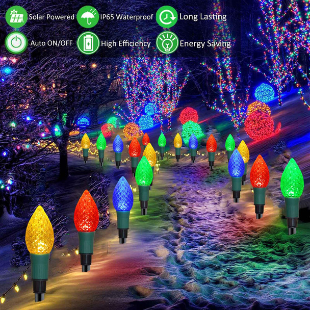 est Version 2 in 1 Outdoor Christmas Decorations and Solar Christmas Lights, 20-Pack Waterproof Solar C9 Strawberry Christmas Garden Stake Lights for Christmas Tree Garden Patio Yard Pathway