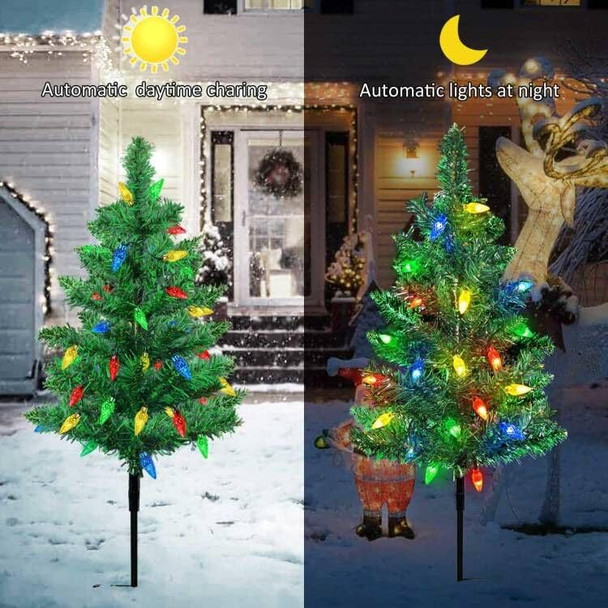 d 4-Pack Solar Christmas Garden Stake Lights, Decorative Xmas Tree Solar Christmas Yard Stake Outdoor Waterproof Christmas Pathway Lights for Christmas Decoration Garden Patio Yard
