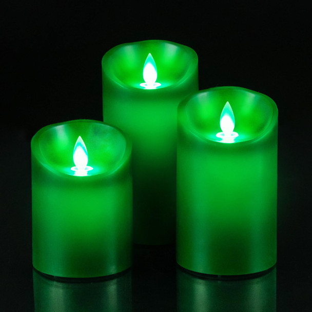 Green Flame Candles (Green LED Light Source), Remote Control/Moving Wick Design, Real Wax Flameless Christmas Green Candle, Battery Operated, Timer and Dimmable