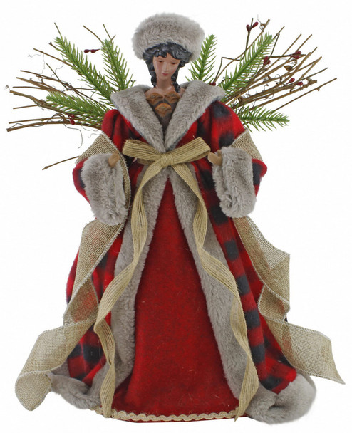 Windy Hill Collection 14" Red Checkered Burlap Angel African American Ethnic Christmas Tree Topper or Table Top 514220