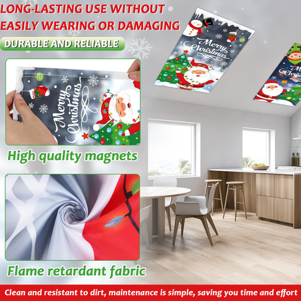 8 Pcs Christmas Fluorescent Light Covers with 80 Magnets Decorative for Classroom Ceiling Light 4x2 Feet Magnetic Filter Easy Install for Office Hospitals & Home Drop Ceiling Supplies(Santa Claus)