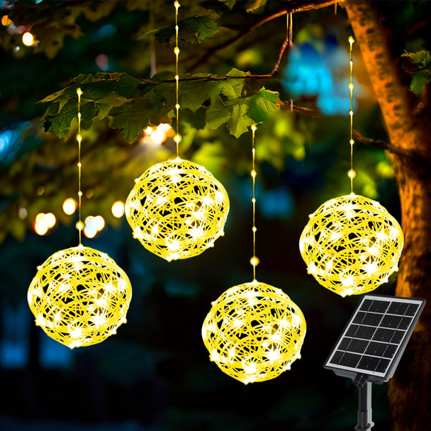 Solar Christmas Ball Lights for Tree Outdoor, 4 Pack 160 LED Globe Lights Waterproof, 8 Modes Solar Sphere String Lights Outside for Window Garden Yard Porch Wedding Party Decorations, Warm White