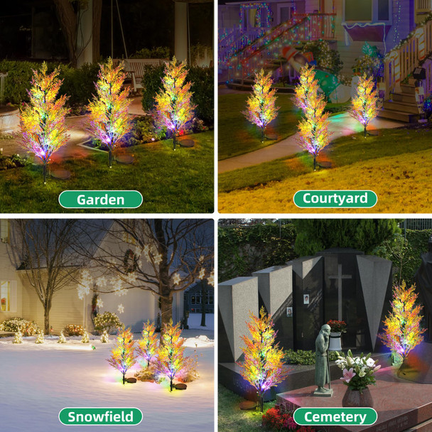 Solar Christmas Tree, 2PCS Outdoor Christmas Decoration Tree Lights, Solar Powered Christmas Lights Outdoor with Multi-Color Lights, Solar Flower Lights Waterproof for Outside Garden Yard Decor