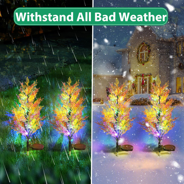 Solar Christmas Tree, 2PCS Outdoor Christmas Decoration Tree Lights, Solar Powered Christmas Lights Outdoor with Multi-Color Lights, Solar Flower Lights Waterproof for Outside Garden Yard Decor