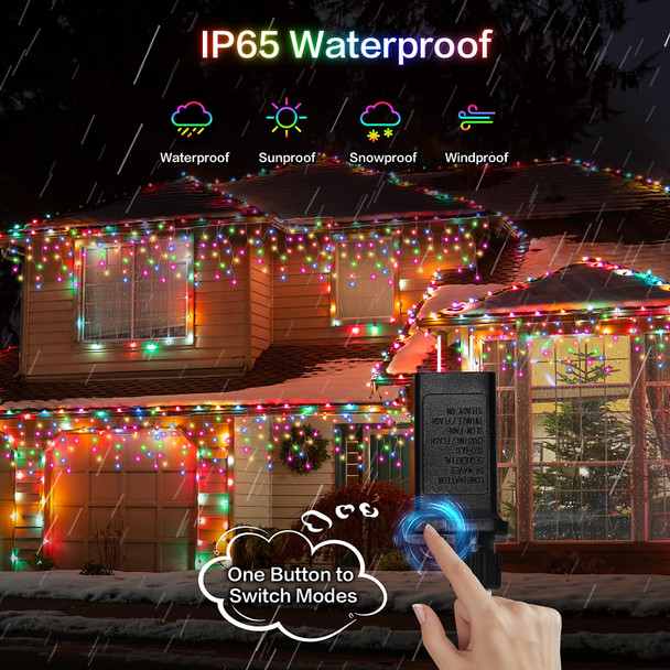 678LED Christmas Lights Outdoor, 66FT 8 Modes Icicle Lights for Outside 145 Drops Waterproof Icicle String Lights Plug in Connectable Hanging Lights for Outdoor Roof Indoor House Decor, Multicolor