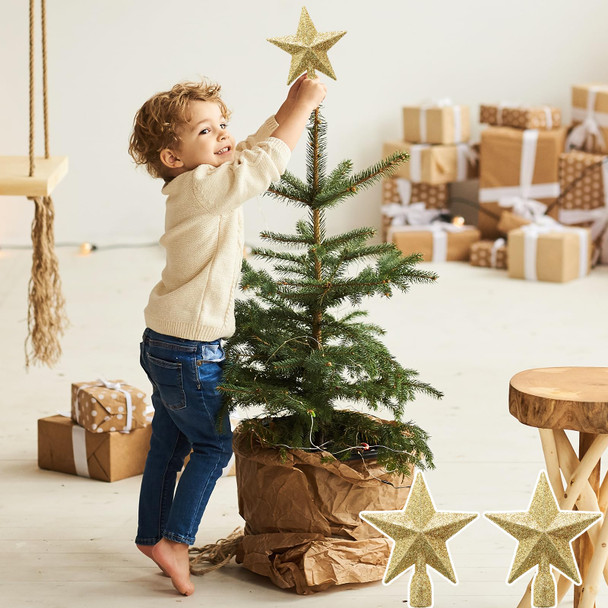 WLLHYF 2 Pack Glitter Mini Star 4 Inch Christmas Tree Topper Decorative Holiday Small Treetop Plastic Ornaments for Christmas Home Decoration Birthday Party(Gold,Red)
