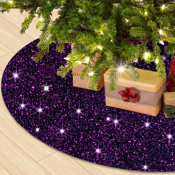 Purple Tree Skirt 46 Inches Sequin Christmas Tree Skirt Collar Velvet Xmas Tree Skirts Large Outdoor Tree Skirt Cover Metallic Tree Mat for 8FT Trees Glitter Tree Skirt Christmas Decorations