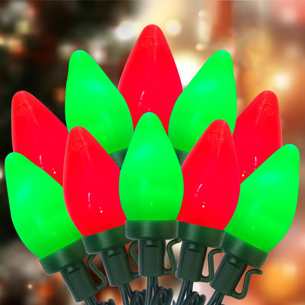 25Ft LED Christmas Lights Outdoor C7 Vintage Christmas Lights with 25 LED Red Green Light Bulbs, Plug-in Red & Green Christmas String Lights for Outside Xmas Tree Patio Porch Garden Christmas Decor
