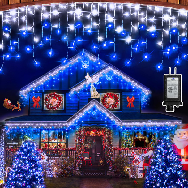792 LED Christmas Lights with 176 Drops, 82ft 8 Modes Fairy Hanging String Lights with Time Waterproof, Plug-in Christmas String Lights for Holiday Wedding Party Christmas Decorations Blue & CoolWhite