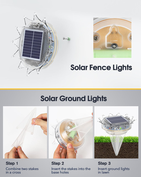 6 Pack Solar Christmas Decorations Lights, 2 in 1 Christmas Lights Outdoor Waterproof, Christmas Wall Decor with 10 Modes, Christmas Fence Lights for Outside Rail Porch Backyard Garden Patio Pathway