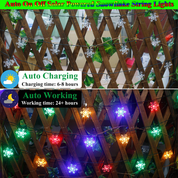 Christmas Decorations Outside Solar Snowflake Lights, 50LED Bright and Long-Lasting Solar Christmas Lights Outdoor Waterproof Decorations, Snowflake Ornaments with Remote for Garden Patio Yard Decor