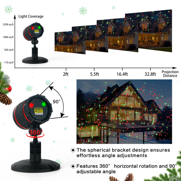 Christmas Laser Projector - Red and Green Starry Outdoor Garden Light with Remote Control for Xmas Holiday Decoration Year Party Show (Twinkling Star-Red+Green)