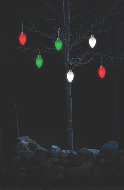 WP980-3 Battery Powered Hanging Decorative Outdoor Pulsing 8 inch C9 Bulb Style Light with Sensor Turns-On at Dark, Pack of 3, Red