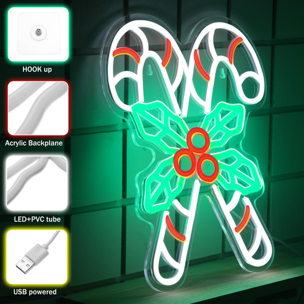 Xuhal Christmas Candy Neon Sign Light 14.2 x 11.8 inches Neon Lights Signs LED Sign USB Powered Home Wall Decor Light Up Acrylic Room Decorations for Bedroom Bar Night Light Art Accessories