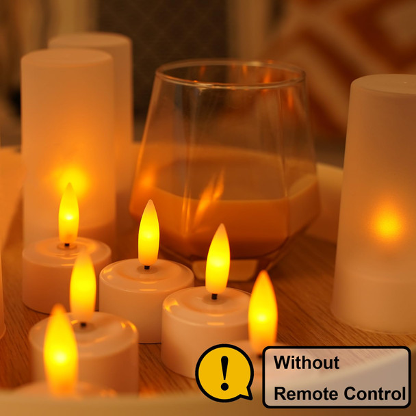 12PCS Rechargeable Candles Flameless Flickering LED Tea Lights Battery Operated with 3D Wicks and Base for Home, Restaurants,Wedding,Bar,Dinner,Christmas Decor(No Remote Control)