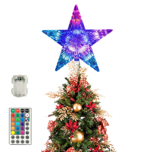 Christmas Tree Topper,9.5inch 24 Modes Color Changing with Versatile Remote Controller,Christmas Star Trees Topper, 3AA Battery Powered for Xmas Holiday Decoration