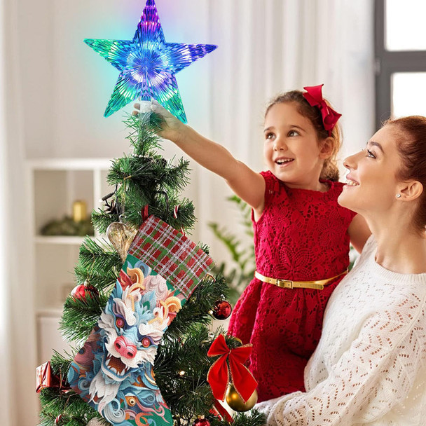 Christmas Tree Topper,9.5inch 24 Modes Color Changing with Versatile Remote Controller,Christmas Star Trees Topper, 3AA Battery Powered for Xmas Holiday Decoration