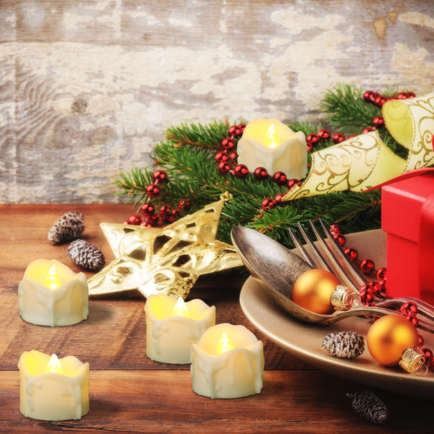 48 Pack Flameless Timer Tea Lights Battery Operated, Flickering LED Timer Votive Candles, Outdoor Flicker Electric Fake Tealight Candles Bulk for Halloween Pumpkin Light Christmas Decorations