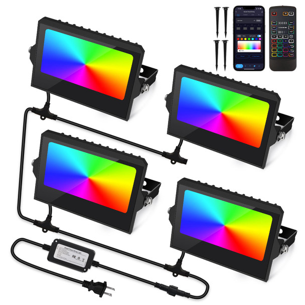 YAYZA RGBW LED Flood Light Outdoor, Color Changing Floodlight App/Remote/Voice Control, Yard Landscape Lighting 6500K Paito Uplight Work with Alexa for Halloween Christmas