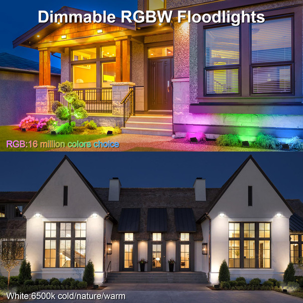 YAYZA RGBW LED Flood Light Outdoor, Color Changing Floodlight App/Remote/Voice Control, Yard Landscape Lighting 6500K Paito Uplight Work with Alexa for Halloween Christmas