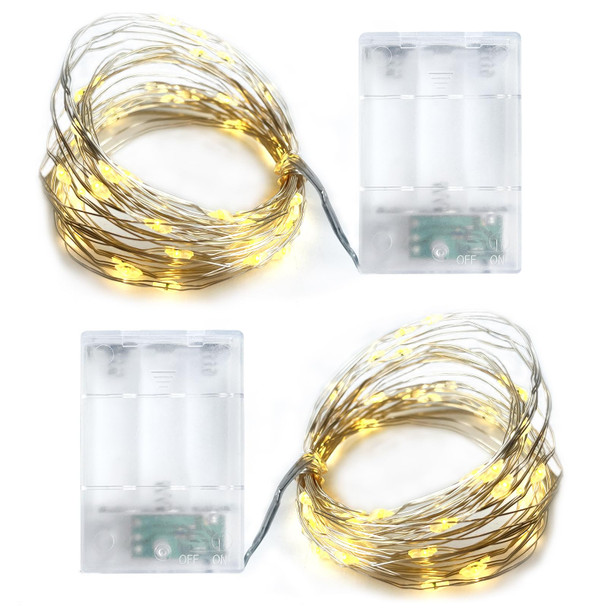 Fairy Lights Battery Operated, 2PACK 16.5 Ft 50 LED String Lights for Bedroom Home DIY, Silver Copper Wire Starry Lights for Halloween Christmas Indoor Parties Wedding Decoration (Warm White)