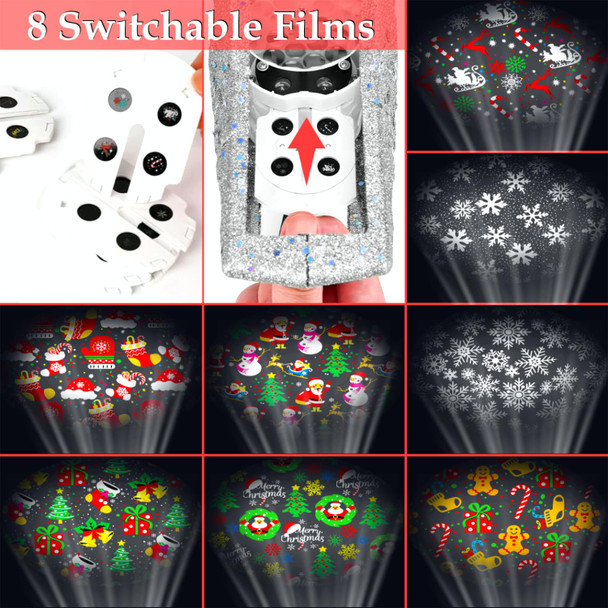 Christmas Tree Topper Lighted with 8 Projection Modes, Christmas Star Tree Topper Built-in LED Rotating Lights, 3D Silver Star Tree Top Glitter Projector for Xmas Party Holiday Decorations
